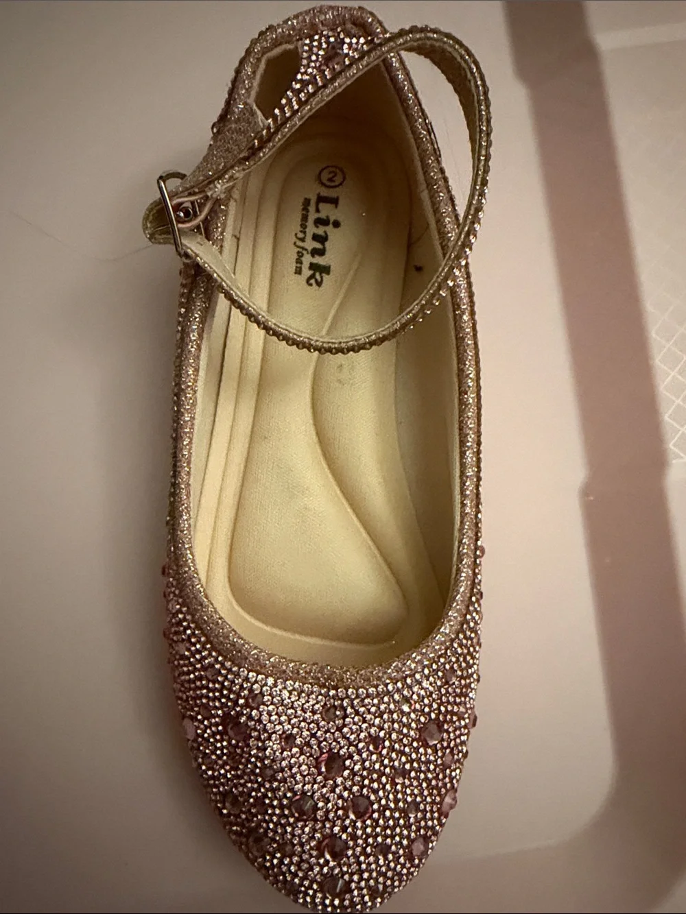 Link Girls' Pink Glitter Rhinestone Mary Jane Flats